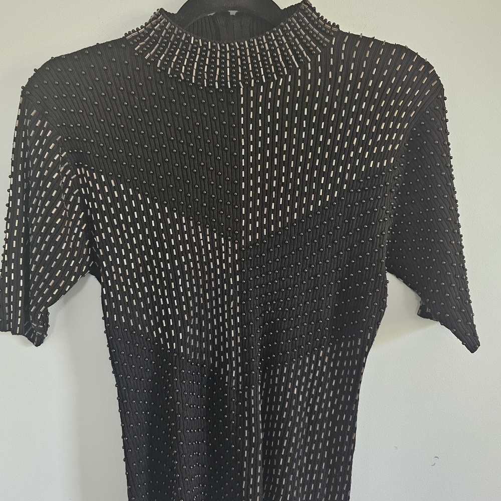 Vintage Belldini Silk Beaded Black Textured Shirt‎ Size Medium